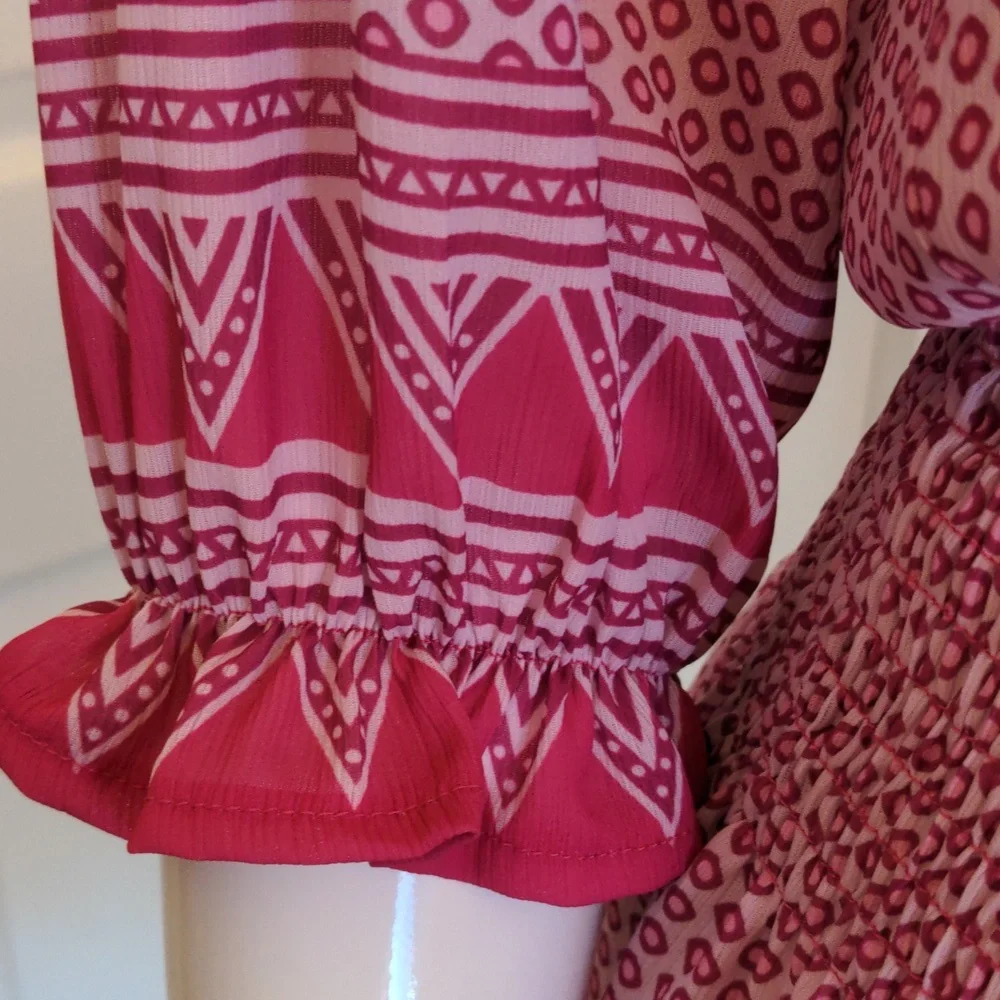 CEZELE  Pink Geometric Bohemian Summer Midi Dress Small - Picture 16 of 17